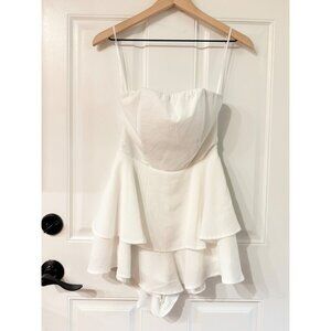 Princess Polly White Flowy Ruffled Strapless Layered Romper - Size 4 US